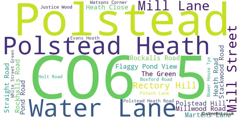 A word cloud for the CO6 5 postcode